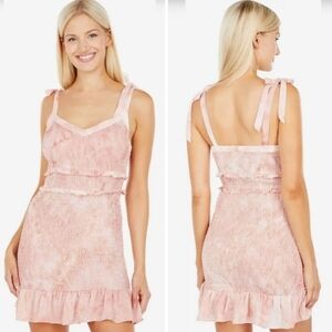 NWT BCBG Generation Pink Tie Dye Woven Smocked Sleeveles Bow Dress Large